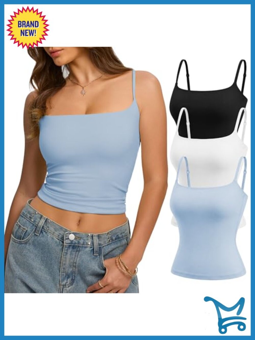 Double Lined Spaghetti Strap Tank Top Square Neck 3 Pack
